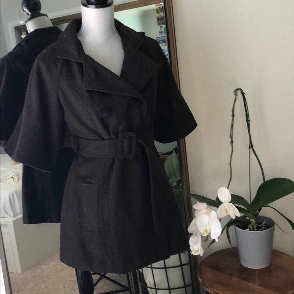 Y2K Hooded cape belted houndstooth coat with belt